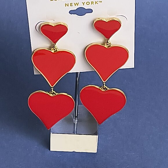 Three Layer Heart Dangling Drop Post Push Back Earrings Statement Any Occasion - Picture 1 of 7